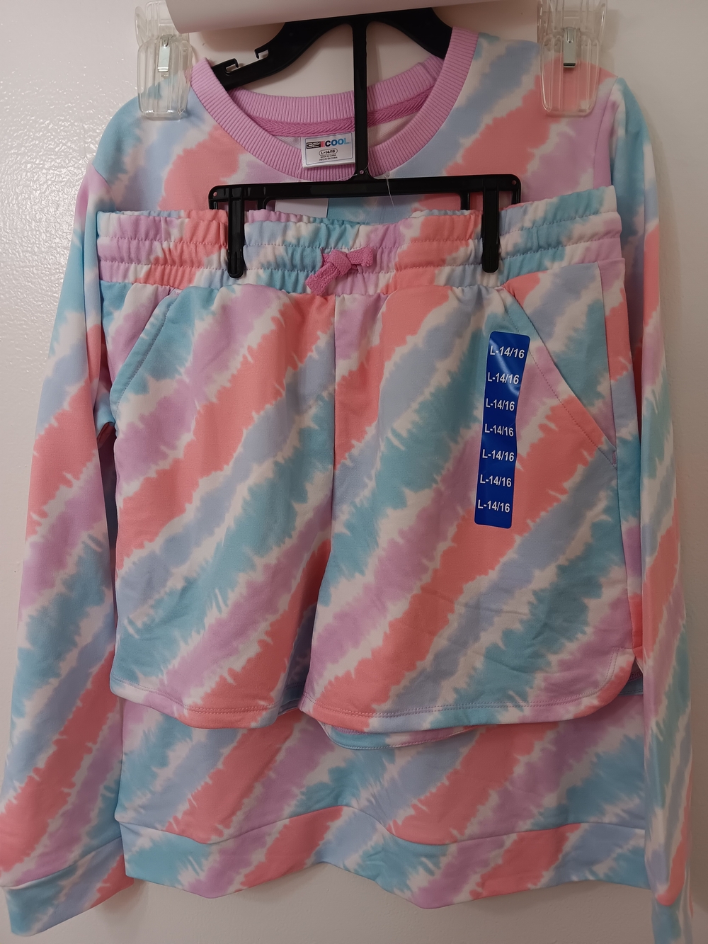 32 Degrees Kids Tie-Dye Sweatshirt & Shorts Set - Pink Blue Purple, Youth 14/16